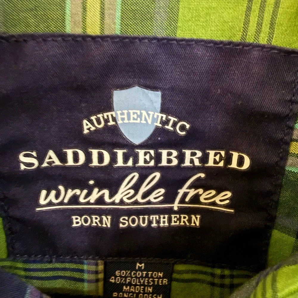 Saddlebred Green and Blue Plaid Button Down Shirt Men’s M - Picture 2 of 10